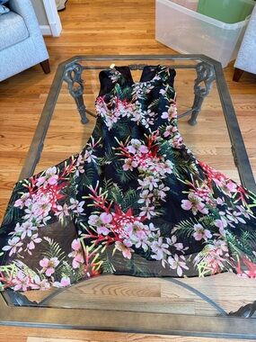 Tommy Hilfiger Black Maxi Dress with Pink & Red Floral Print
